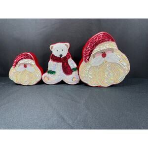 Vintage Set of Lindy Bowman Company Sequence Christmas Boxes Santa & Polar Bear